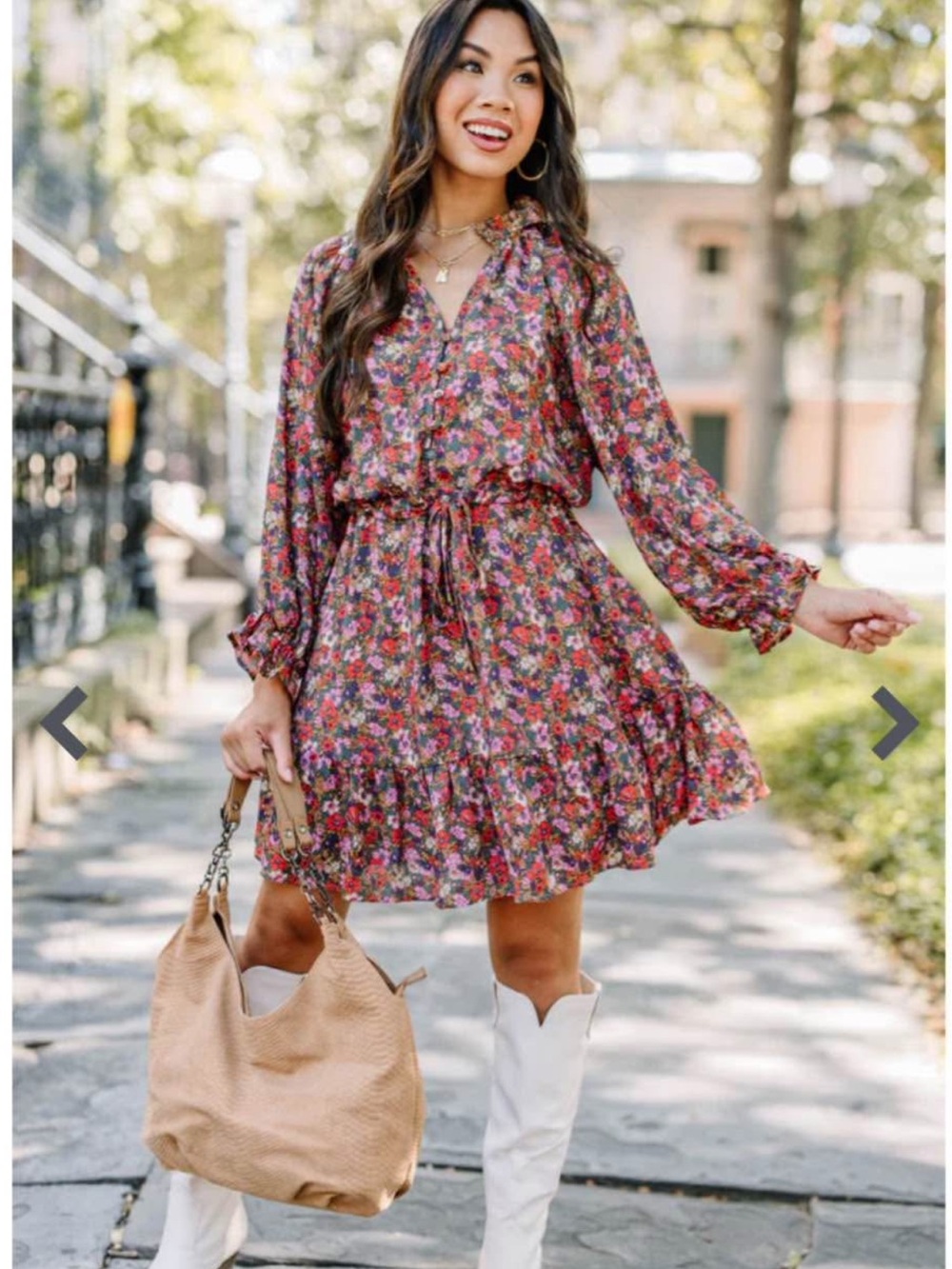 Shop the Mint Floral Long-Sleeve Mini Dress - Pink Multi